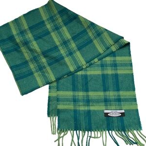 Zenger Scarf 100% Alpaca Australian Blue & Green Plaid  12 1/2 x 65" Fringe Soft